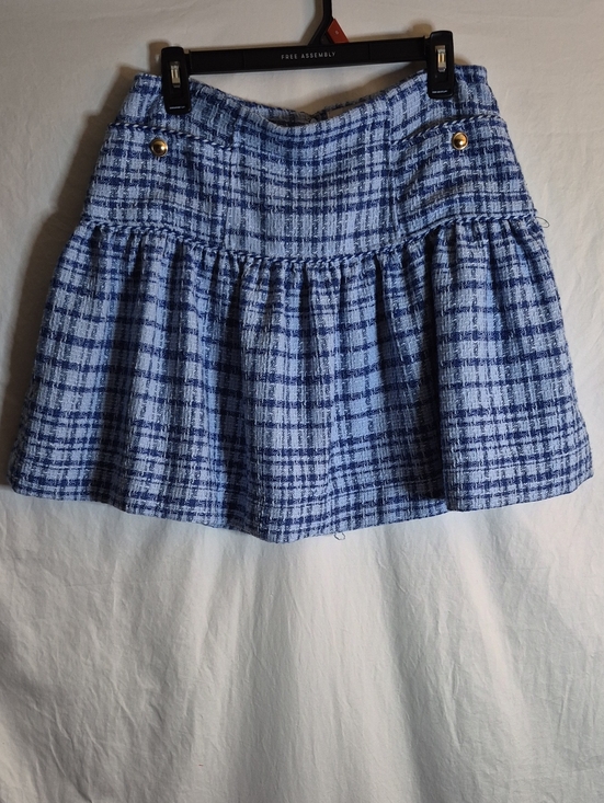 Free Assembly Dresses & Skirts - Free Assembly Blue Plaid Tweed Mini Skirt with Gold Buttons